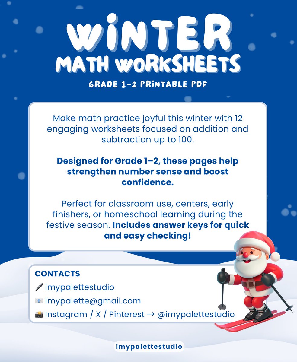 imypalettex's tweet photo. 🎄Cute printable worksheets designed to help kids practice math through cheerful winter themes that make learning feel enjoyable❄️

DOWNLOAD INSTANTLY
🔗 https://t.co/g03ZP1yq5Z

#Gumroad #TPT #imypalettestudio #ParentingMindset #ParentTips #PrimaryMath #WinterActivities https://t.co/nc3m1ciSQU
