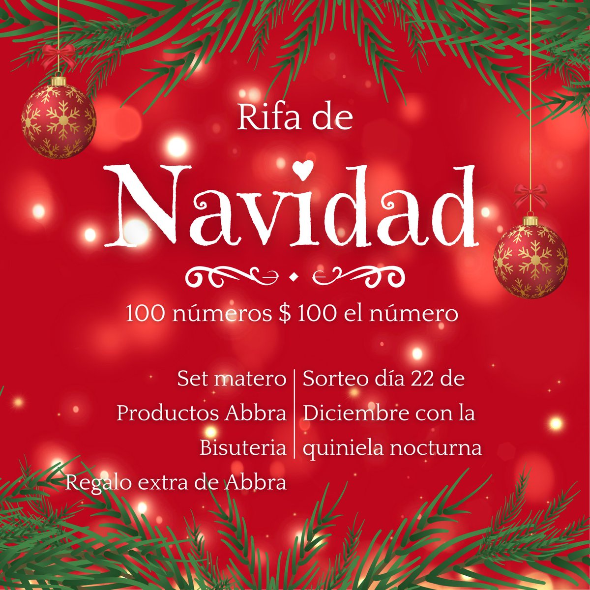 Rifita navideña en marcha ✨
Papá Noel anda con un sueldo por debajo del  mínimo y me pidió ayuda para llegar a la piscinita 💦

Si quieren me escriben y sino me comparten 

Gracias siempre ❤️‍🩹