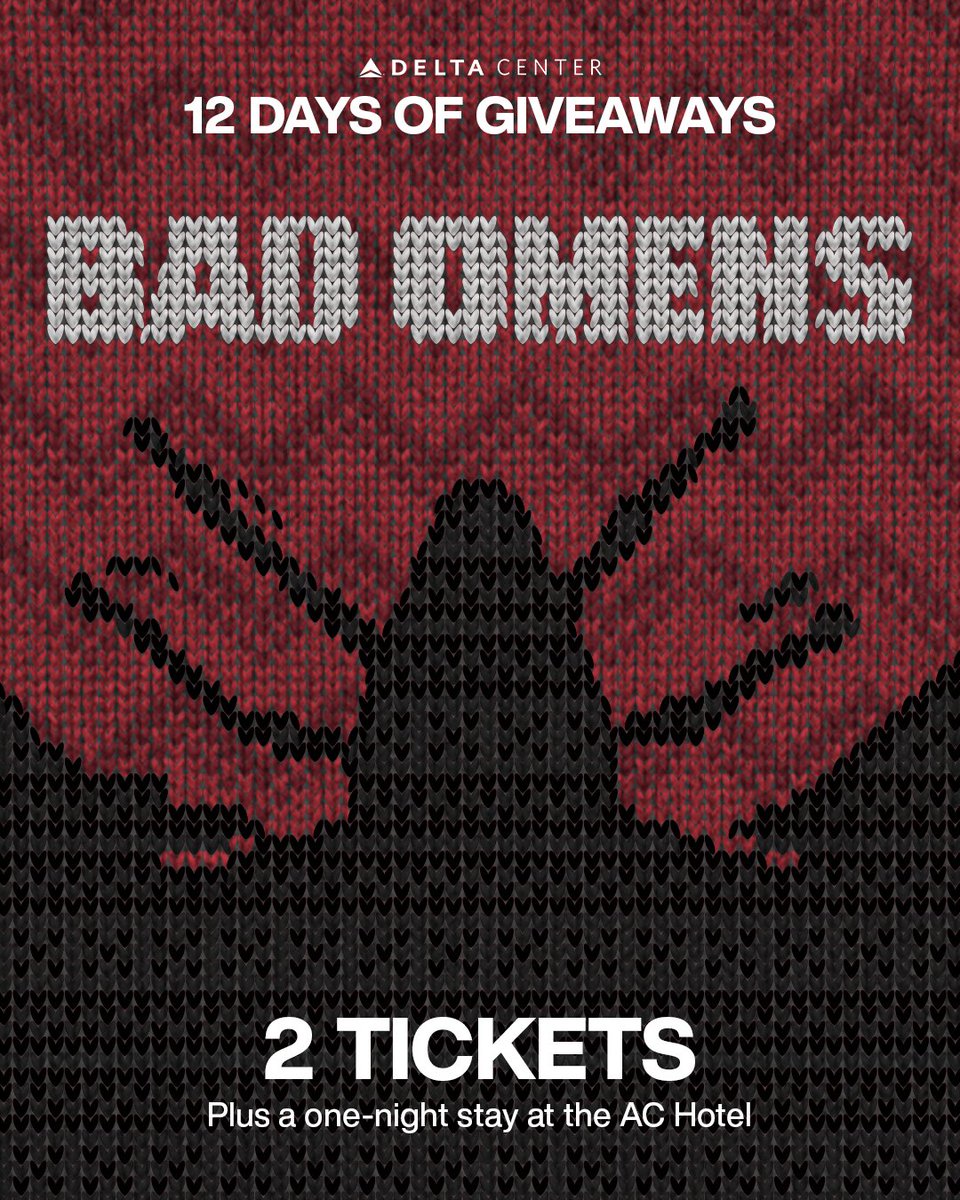 𝗗𝗔𝗬 𝟴: Win two tickets to see <a href="/badomenscult/">BAD OMENS</a> on Feb. 22, PLUS a one-night stay at the AC Hotel SLC!

To enter:
1️⃣Follow <a href="/deltacenter/">Delta Center</a>, <a href="/LiveNationSLC/">Live Nation SLC</a>, and <a href="/PostfontaineSLC/">Postfontaine Presents</a>
2️⃣RT
3️⃣Tag a friend

*The winner will be DM'd on 12/17.