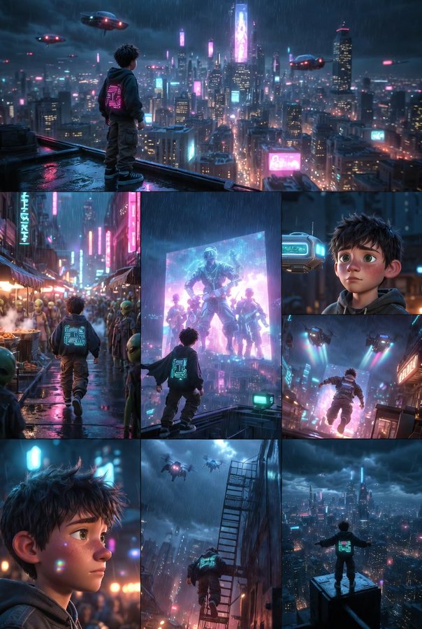 Is multi-image storytelling grids possible for Grok Imagine? It seems so. I got inspired by the Nano