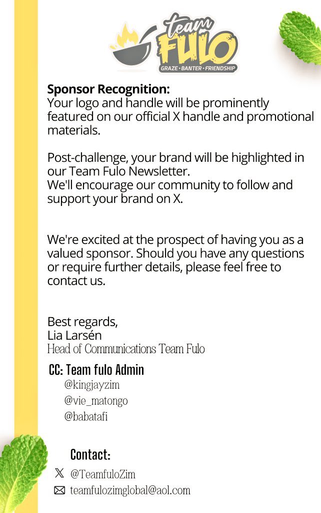 Team Fulo Sponsorships Now Open. #GrazeOfTheYear

We’re inviting brands and businesses to come onboard ,whether you’re looking to top up the current cash prize pool or introduce new products into upcoming Team Fulo challenges.

It’s your golden opportunity to gain new followers