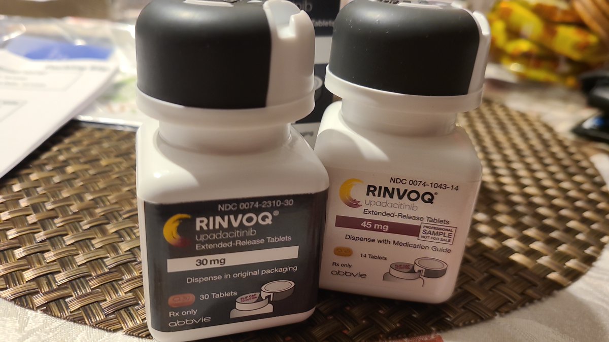 Shadowz596's tweet image. This is just disheartening @abbvie #rinvoq. I have been getting my medication of 45mg Rinvoq for past year at no co pay. Picture is the sample I had to take when i was empty. Now, I have to pay 30$ now an order. And dosage was cut to 30 mg... To treat my Colitis. Disappointed =_=