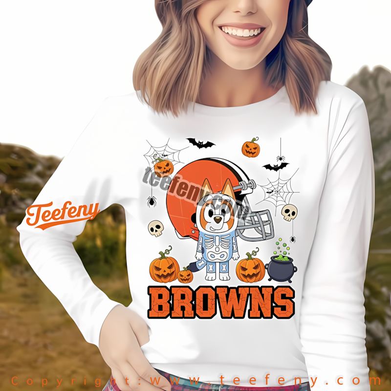 Teefenyshop's tweet photo. Cleveland Browns Bluey Bingo Halloween Skeleton Pumpkin Shirt Graphic
Instant Buy: https://t.co/WTrg52QPHg 
 
 #ClevelandBrowns #BlueyBingo #HalloweenShirt #SkeletonPumpkin #GraphicTees #NFLFashion #SpookySeason #Teefeny https://t.co/lkcEX3aqpd