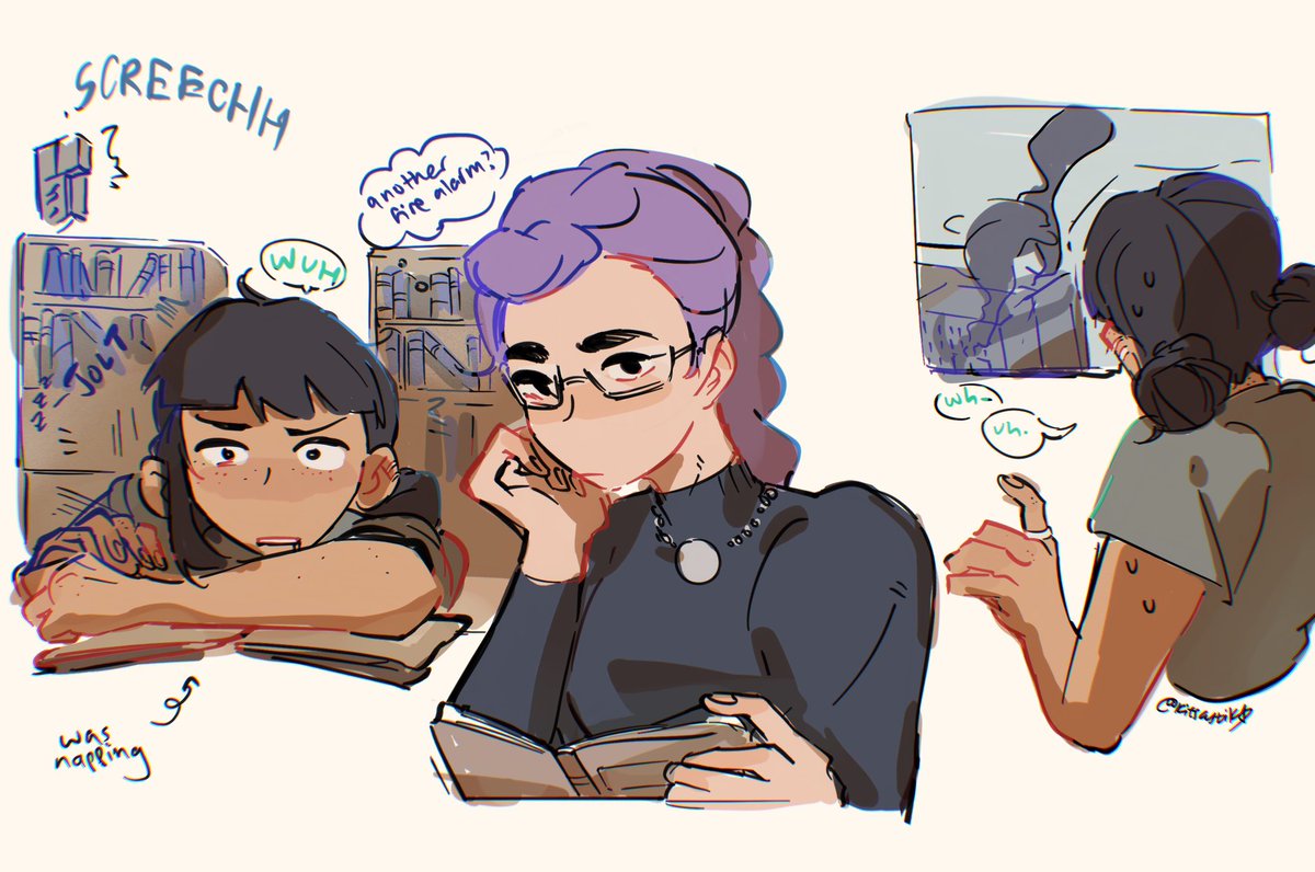 kitsastik's tweet photo. Mira and the Saja Boys doodles I did a while back for me and @Crushkay123123 ‘s #unitrix AU teehee

They’re all on the Honmoon University Robotics Racing team (except Abby who’s there for the vibes) LOL they blow up the engineering basement every now and then
#KPOPDEMONHUNTERS https://t.co/3M5O0QgaVF