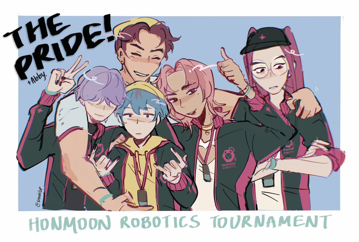 kitsastik's tweet photo. Mira and the Saja Boys doodles I did a while back for me and @Crushkay123123 ‘s #unitrix AU teehee

They’re all on the Honmoon University Robotics Racing team (except Abby who’s there for the vibes) LOL they blow up the engineering basement every now and then
#KPOPDEMONHUNTERS https://t.co/3M5O0QgaVF