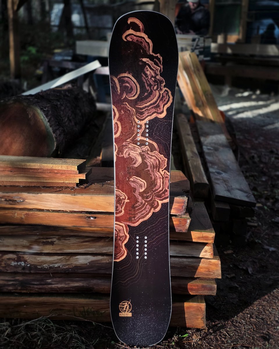 KindredSnow's tweet image. Turkey tails topsheet on a Nootka snowboard. Graphic available on any of our limited edition builds!