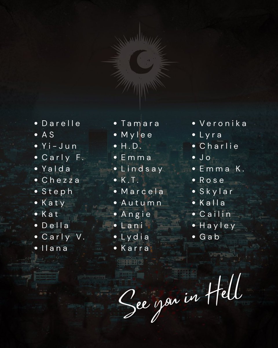 StephanieBinx's tweet image. Very excited to announce the Hellbound street team roster! These amazing humans are in for a hell of a ride.

#SeeYouInHell #Hellbound