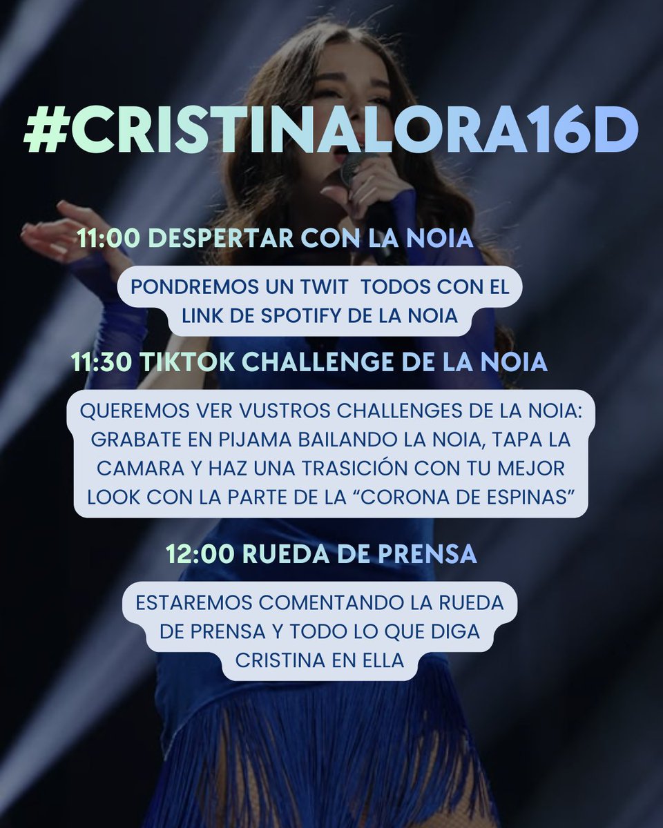 Tenemos ya horario para la mañana!

Os esperamos a todos más que nunca para apoyar como se merece a Cristina y llevarla a lo más alto dandole la Visibilidad que merece para que siga creciendo!
#CristinaLora16D #OTGalaFinal
