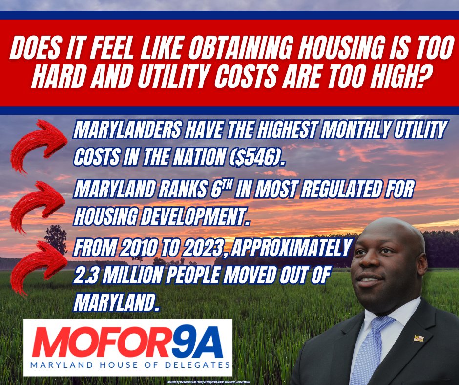 FitzgeraldMofor's tweet image. A new study finds that Marylanders have the highest monthly utility costs in the nation! It is no surprise that from 2010 to 2023, approximately 2.3 million residents left Maryland.

This exodus is primarily driven by the exceedingly high cost of living, elevated utility bills,…