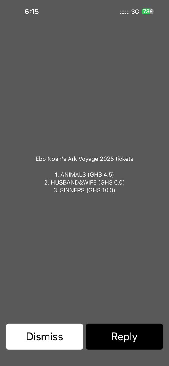 Ebo Noah's Ark dey sell tickets through Short Codes all 😂😂😂 *713*33*236# 😅😅