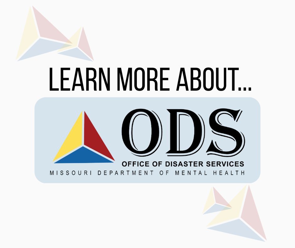 DMHDisaster's tweet image. The Office of Disaster Services (ODS) plans and develops activities to support a coordinated mental health response for Missourians in disaster situations. ODS offers preparedness training in disaster mental health. Learn more: dmh.mo.gov/disaster-servi…