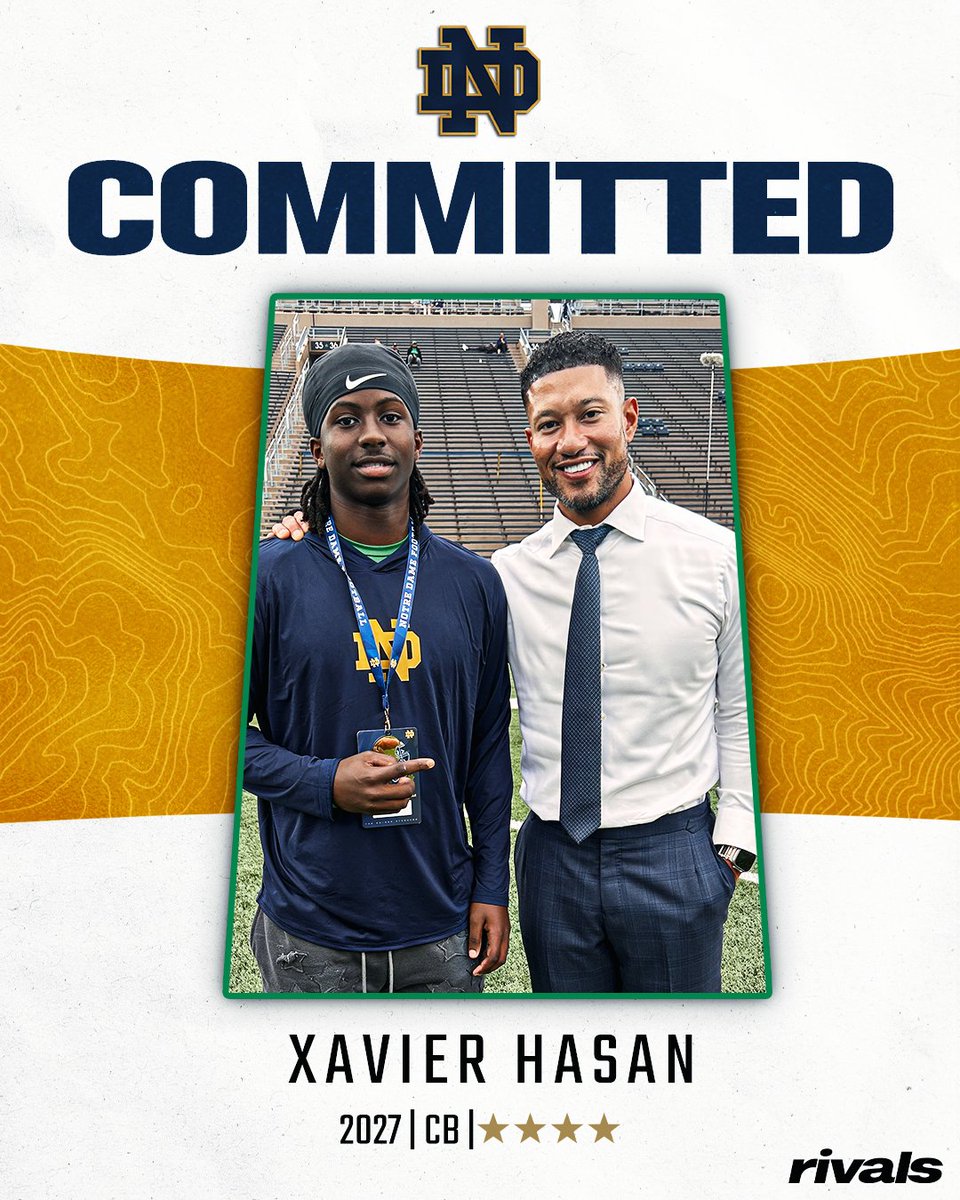 BREAKING: Notre Dame lands a commitment from blue-chip CB prospect Xavier Zay Hasan.

"I love everything about the school and campus. The life after the football and the way they take care of their players that means a lot.”

Story: on3.com/rivals/news/no…