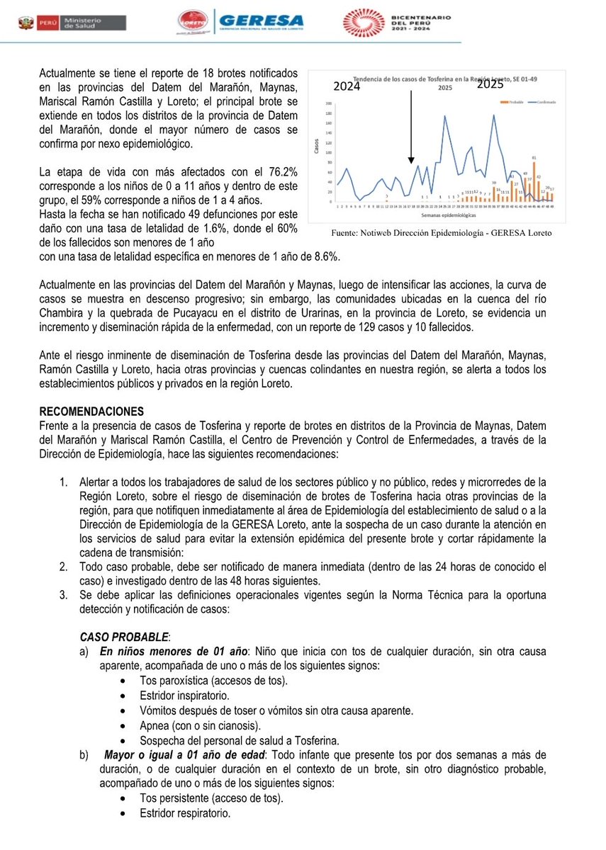 Mientras tanto en Loreto ya quisiéramos que se hable de #Tosferina como de H3N2.
 El brote interminable del que nadie se hace responsable, porque aquí solo mueren niños nativos menores de 1año.
ALERTA POR BROTES DE TOSFERINA en LORETO 15 diciembre 2025
👇
