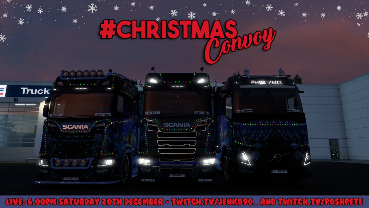 The Christmas Convoy is approaching! 🎄🎅

Join me and <a href="/PoshPete256/">Peter</a> this Saturday for some Shenanigans in ETS2! ❤️

Type !convoy in my twitch channel for more info! 😍