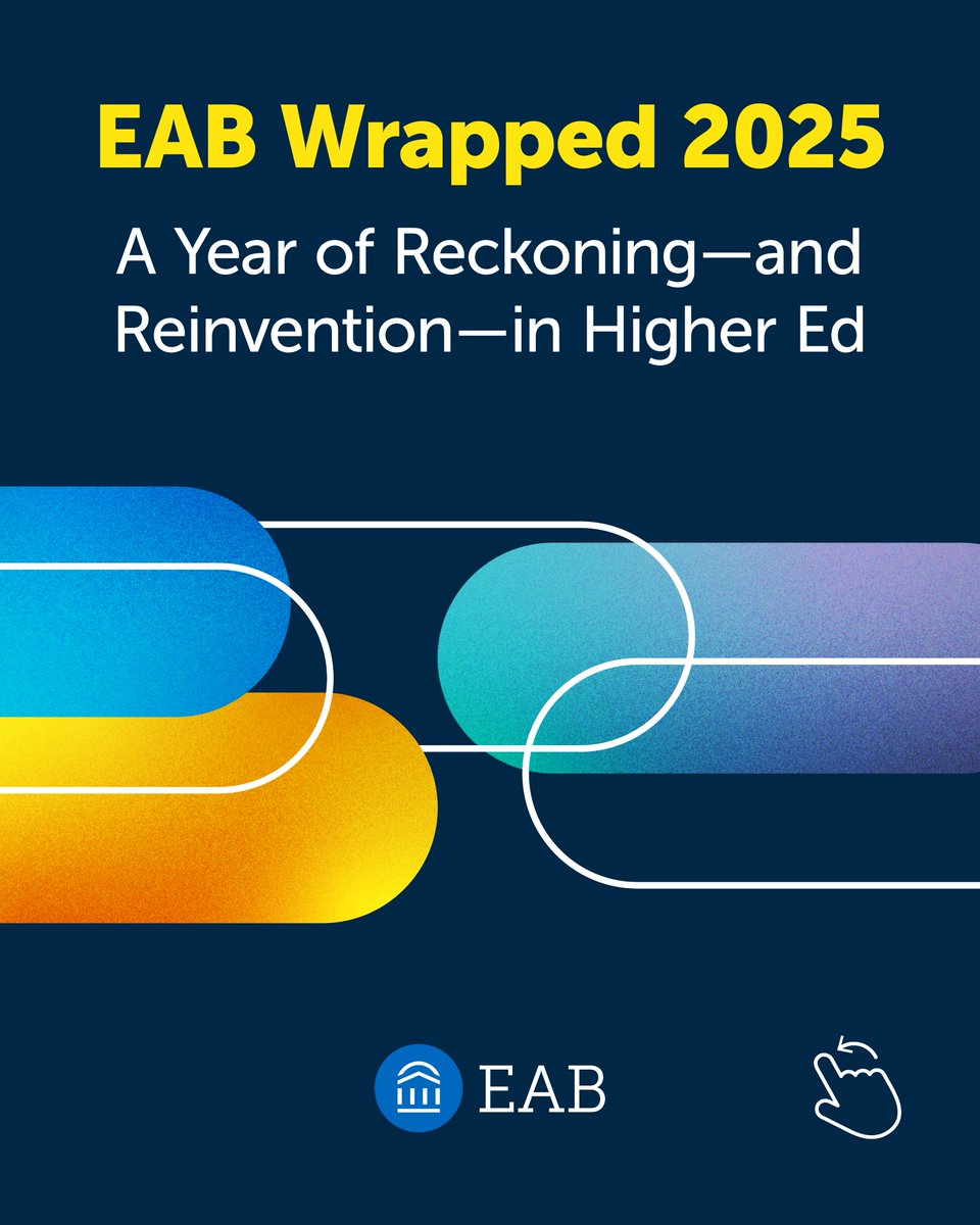 EAB's tweet image. 2025 pushed every campus to rethink how it tells its story.

So we pulled together the resources #highered leaders came back to again and again this year. From #enrollment strategy to brand confidence, AI readiness to student success, here’s what shaped your conversations in