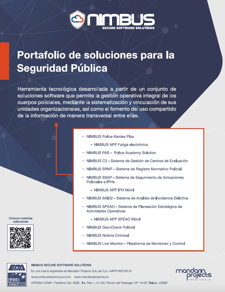 Conoce Nimbus Security Solutions, consultoría y desarrollo de soluciones software especializadas en Seguridad Pública y Procuración de Justicia.

#UsecNetwork #usecim