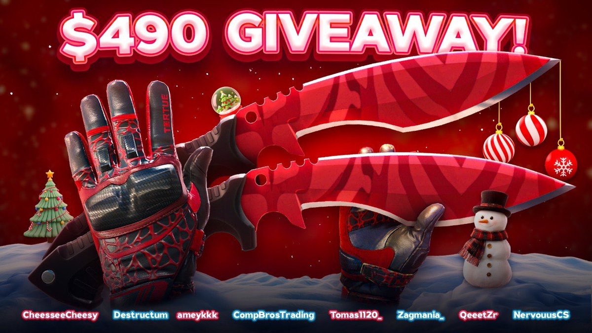 🎅(490$) ★ Kukri Knife | Slaughter
★ Moto Gloves | Blood Pressure
CHRISTMAS GIVEAWAY🎅

To enter:

-Retweet
-Follow 
<a href="/CheesseeCheesy/">Cheesy</a> 
<a href="/Destructum/">Destructum</a> 
<a href="/ameykkk/">ameykkk</a> 
<a href="/CompBrosTrading/">CompBrosTrading</a> 
<a href="/Tomas1120_/">Tomas1120</a> 
<a href="/Zagmania_/">Zagmania</a> 
<a href="/QeeetZr/">QeeetZr</a> 
<a href="/NervouusCS/">Nervous</a> 
-Tag 1 friend

🎄Giveaway ends on the 24th of December!