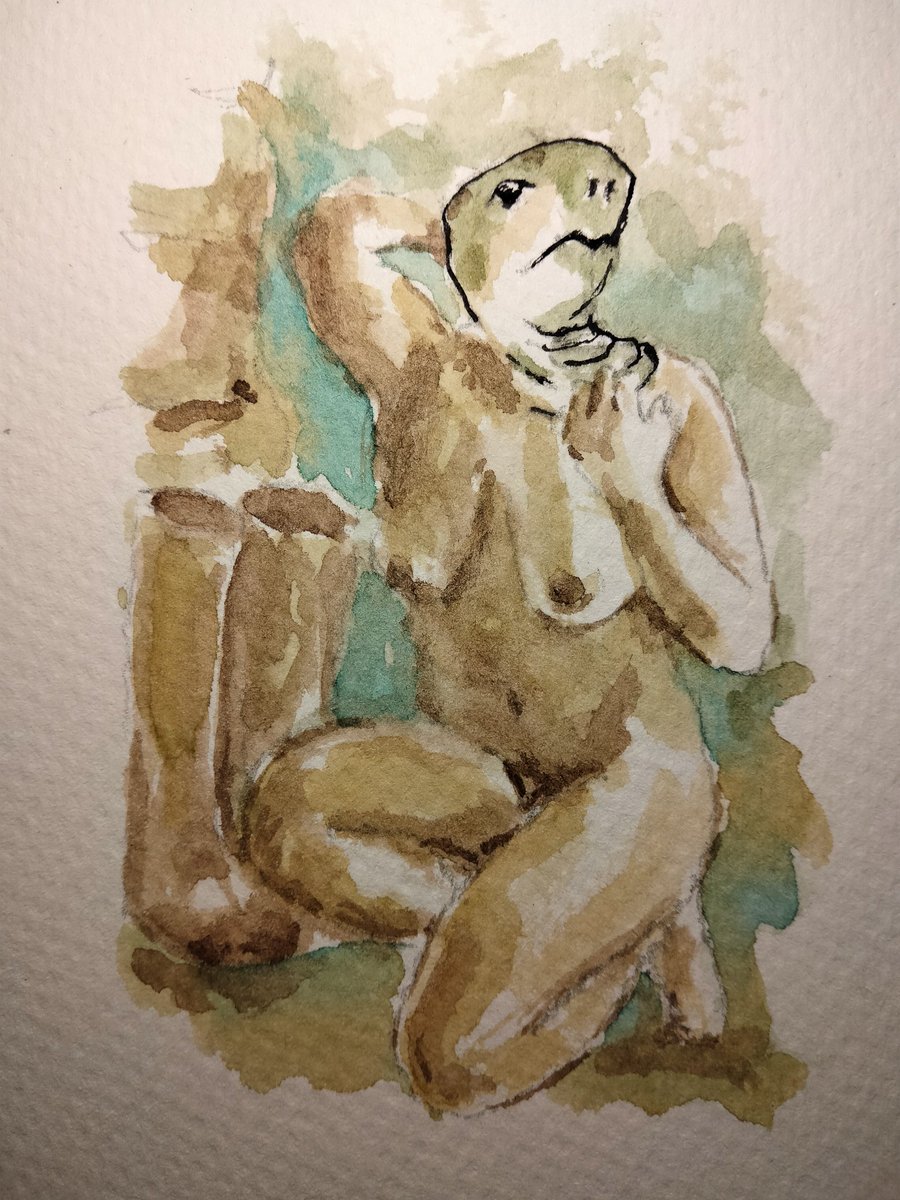 julesartvan's tweet photo. The TORTOISE Mask II

#thedailysketch #watercolour and #inkdrawing  of #femalenude with #tortoisemask
#originalartwork #houseofmasks #artforsale https://t.co/I8MBBgqRYi https://t.co/7BJK7xIMX6