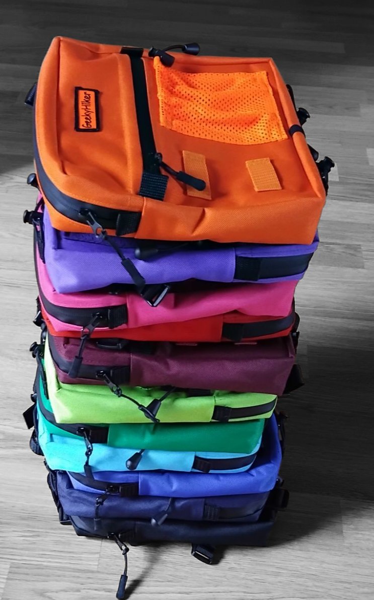 With the new Camo added today there are 12 different colours  now. If you already have one but fancy a different colour, send yours back to me for recycling and I'll send you a 50% off your next pack code (postage not inc) geekyhiker.info@gmail.com 
geekyhiker.co.uk