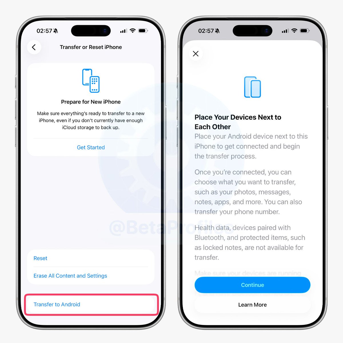 BetaProfiles's tweet photo. iOS 26.3 Beta 1 adds a new ‘Transfer to Android’ option, making it easier to move data from an iPhone to an Android device without having to download a separate app. https://t.co/zF9Jfz48uQ