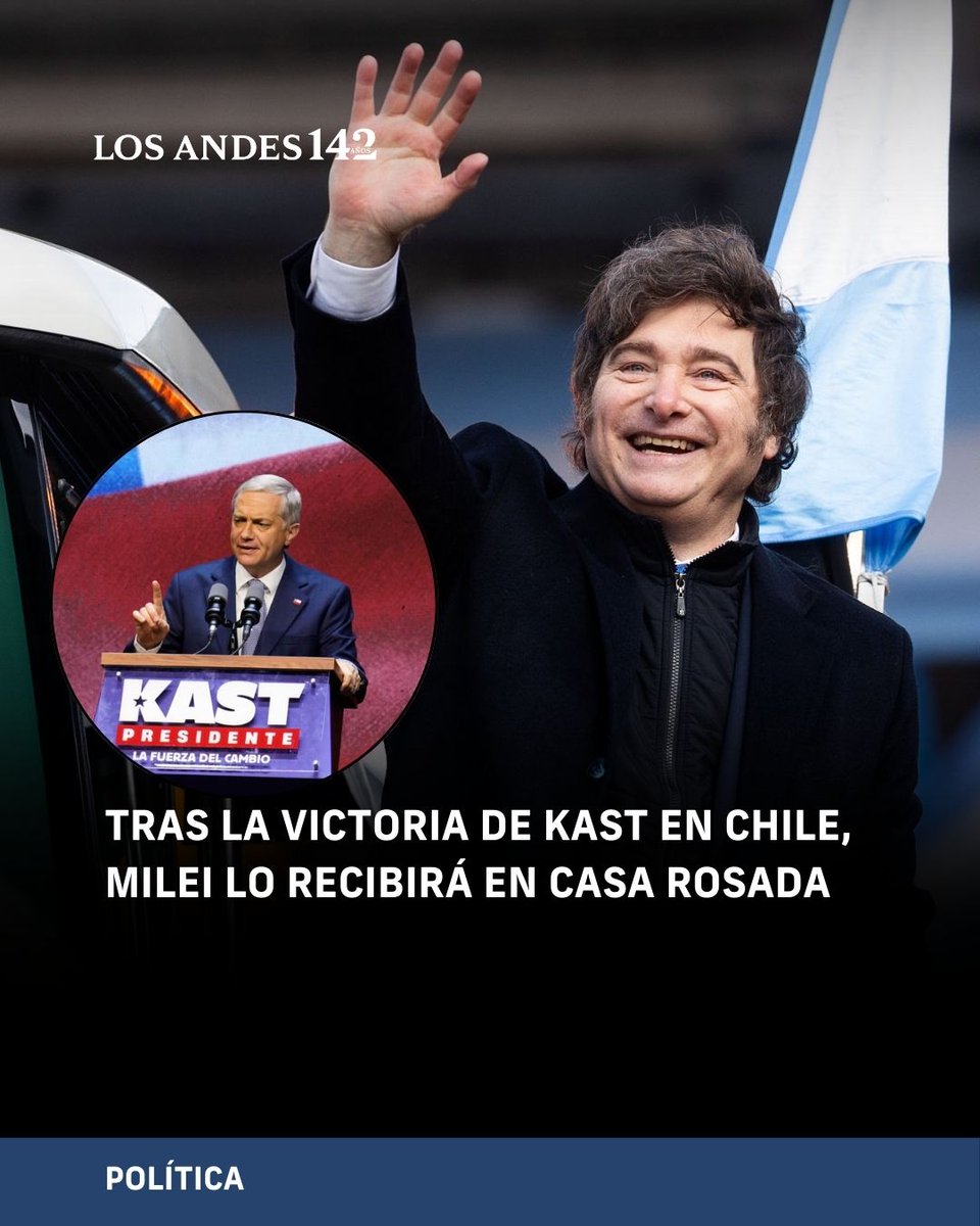 ⭕| Milei recibirá a Kast en Casa Rosada

📌El presidente Javier Milei recibirá este martes al mediodía en la Casa Rosada al presidente electo de Chile, José Antonio Kast, quien se impuso este domingo en el balotaje presidencial con una diferencia cercana al 17% de los votos