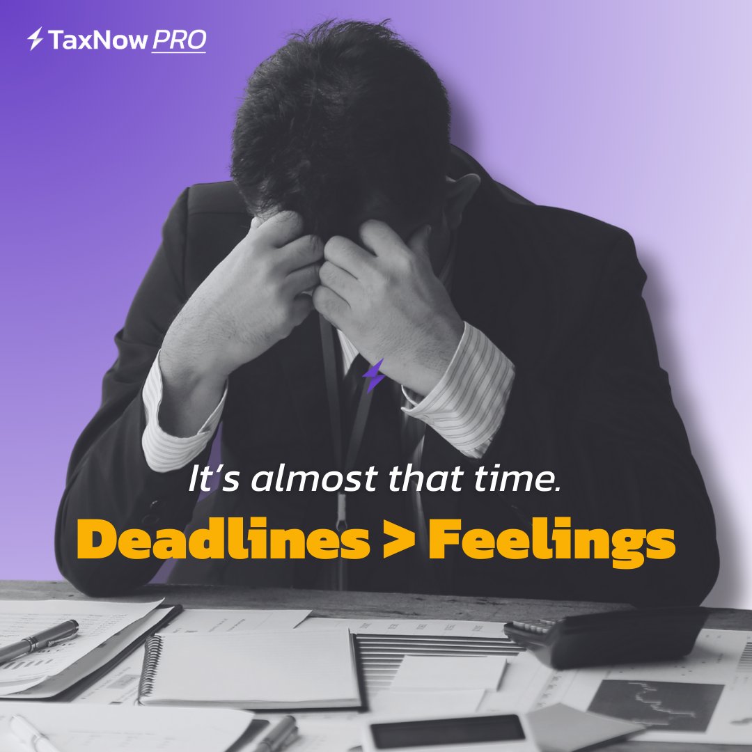 MyTaxNow's tweet photo. Deadline > feelings.😅🤕 Because it’s almost that time when calendars blur, coffee becomes a personality trait, and every “quick question” adds 20 minutes to your day. Time is ticking, and you need all the help you can get. Learn more https://t.co/hosKvKxnbd

#taxnow #taxseason https://t.co/jahiBiRM07