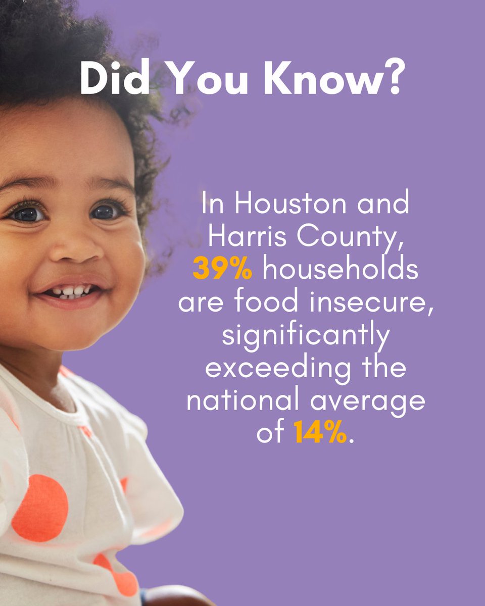 LIFEHouston's tweet photo. Did you know? In Houston &amp; Harris County, 39% of households face food insecurity—nearly 3x the national average. L.I.F.E. Houston is here to help ensure babies get the nourishment they need. 💛🍼
#LIFEHouston #FoodInsecurity #FeedABaby https://t.co/n911MefAne