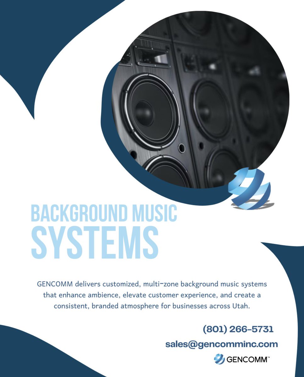 GenCommHQ's tweet photo. Set the tone for your space with custom background music systems by GENCOMM—designed to enhance ambience, elevate customer experience, and support your brand in every zone. 🎶
#GENCOMM #CommercialAudio #BackgroundMusic #UtahBusiness #AVSolutions #BrandExperience https://t.co/fVxsPdQeTy