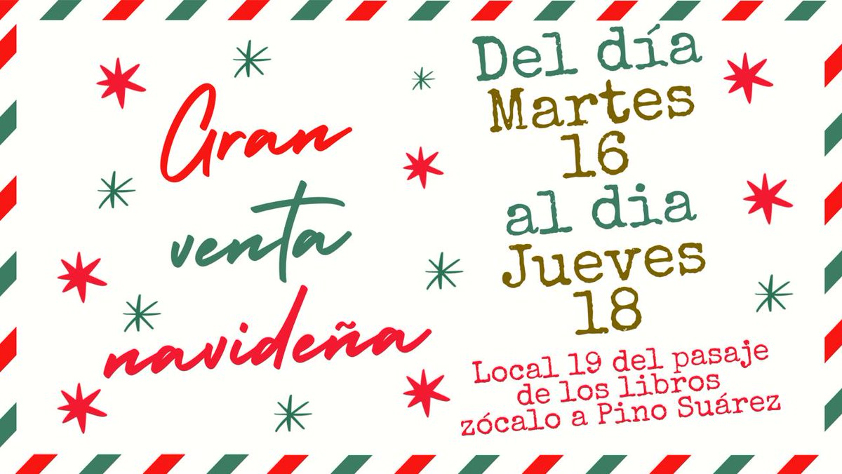 paseoxloslibros's tweet photo. 🎁Los descuentos no paran en #UnPaseoPorLosLibros Prepárate, hay venta en la Librería 19 de Castillo- Macmillan. TOMA NOTA📝📅DEL MARTES 16 AL JUEVES 18 DE #Diciembre 35% al 40% de descuento📖📚📍Pasaje Pino Suárez- Zócalo del @MetroCDMX ☎ 55.5709.9741 WhatsApp 55.5542.3008 https://t.co/ktgOjRxBkQ