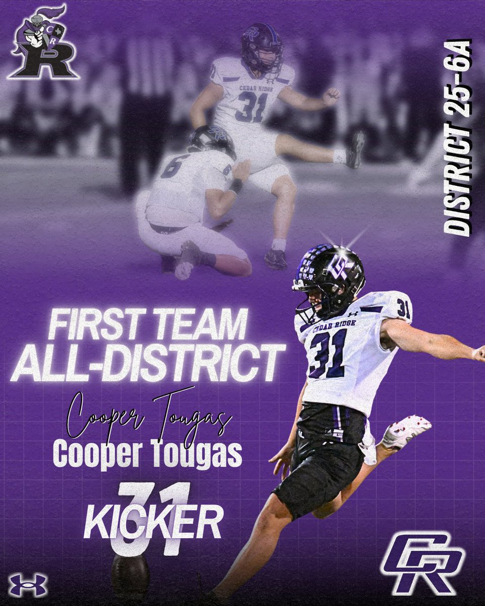 RRCRFootball's tweet image. 25 -6A 1st Team All-District

K #31 Cooper Tougas (Sr)

Congratulations Cooper on an outstanding season and thank you for your contribution to our program!!

#TTRL | #ALLIN | #Eastside ⚔️