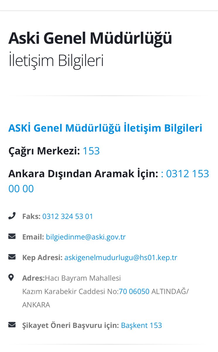 snmbsktn's tweet photo. ayrıca ASKİ���ye ULAŞAMAMAK için aşağıdaki çağrı merkezini arayabilirsiniz. @mansuryavas06 @ankarabbld @askiankara https://t.co/m9wkk0KkJS