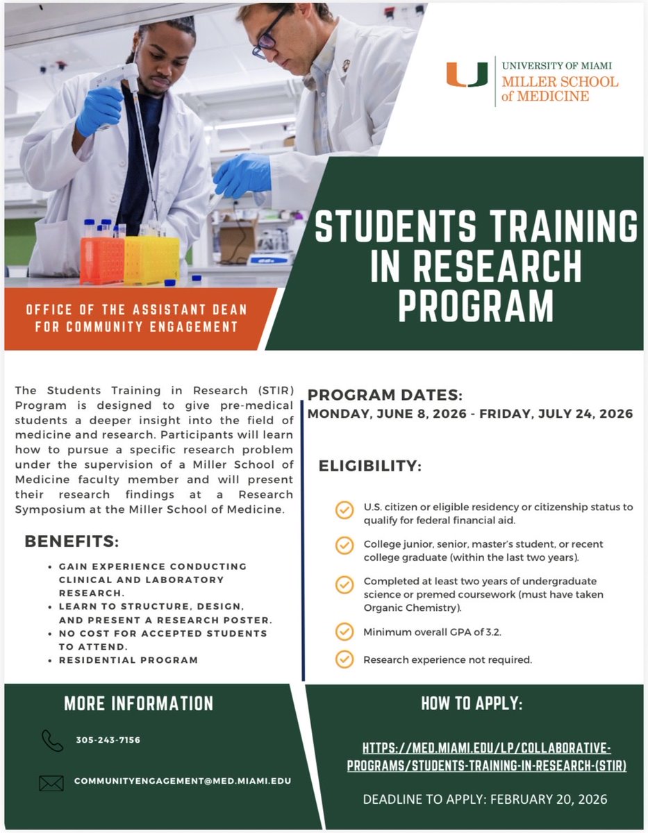 PittPre's tweet image. Apps are now open for the 2026 Medical Scholars Pathway Programs at @universityofmi1 SOM. Learn about MCAT &amp;amp; apply: med.miami.edu/landing-pages/…
Learn about STIR &amp;amp; apply: med.miami.edu/landing-pages/…
Learn about Motivation &amp;amp; apply: med.miami.edu/landing-pages/…

@PittProvost @PittPre @PittTweet