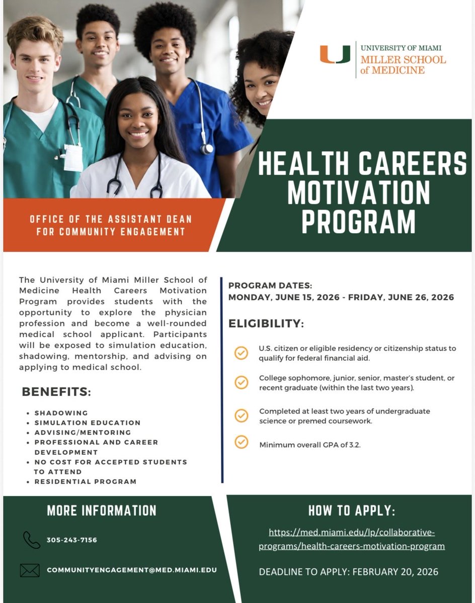 PittPre's tweet image. Apps are now open for the 2026 Medical Scholars Pathway Programs at @universityofmi1 SOM. Learn about MCAT &amp;amp; apply: med.miami.edu/landing-pages/…
Learn about STIR &amp;amp; apply: med.miami.edu/landing-pages/…
Learn about Motivation &amp;amp; apply: med.miami.edu/landing-pages/…

@PittProvost @PittPre @PittTweet