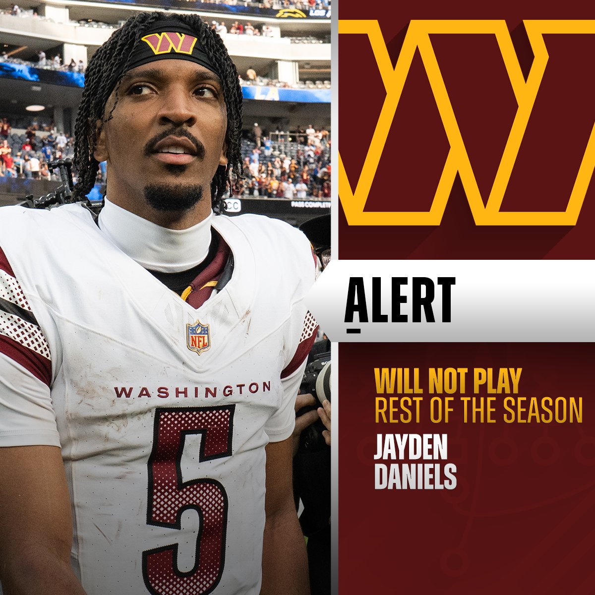 Commanders to shut down QB Jayden Daniels for final three games of season. (via @RapSheet)
