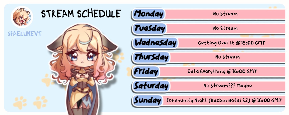 I only have 2 streams planned this week and we have community night on sunday!! I might stream more on Saturday but I'm gonna take this week a lil easy and regain my energy for the coming week.