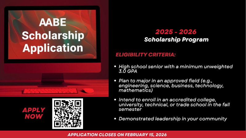 sccaabe's tweet photo. The 2025-2026 AABE National &amp; Regional Scholarship Application is now open!

Eligible HS seniors planning to pursue STEM majors at accredited colleges, universities, technical or trade schools are encouraged to apply. https://t.co/Z3SbpUNJJa
