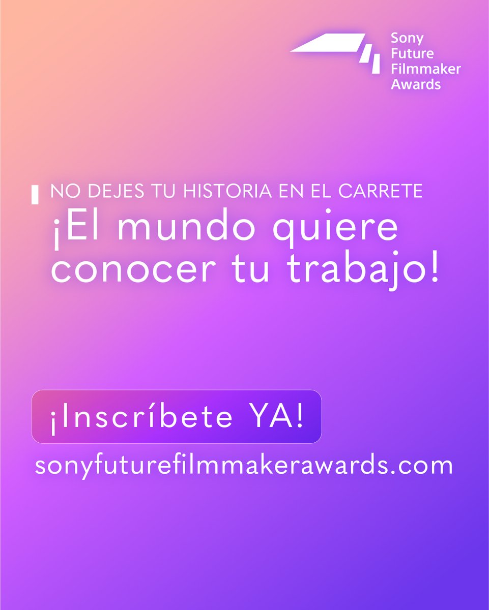 ¡Tu oportunidad es ahora! 📷​
📷 Últimas 24 horas para inscribirte en los Sony Future Filmmakers Awards.​
La silla de director está lista, el mundo espera por tu visión. 📷​
¡Inscribe tu corto gratis! 📷 sonyfuturefilmmakerawards.com