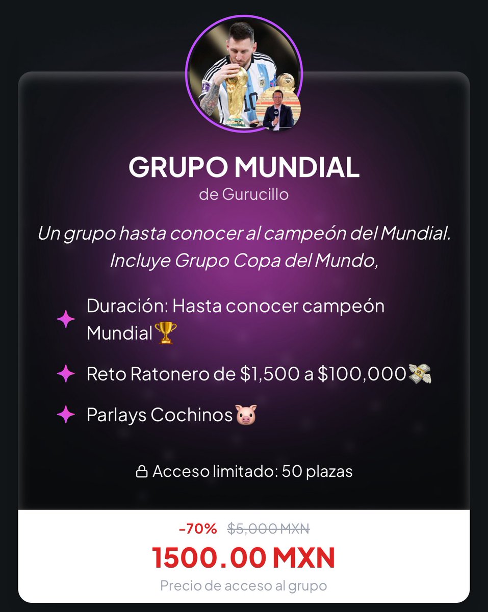 ABRO LUGARES PARA ESTE GRUPO QUE DURA: diciembre, enero, febrero, marzo, abril, mayo, junio y julio.

La promo solo es por hoy y para 50 primeras personas.

📲 tipsterchat.com/shop/d506vgtf6…