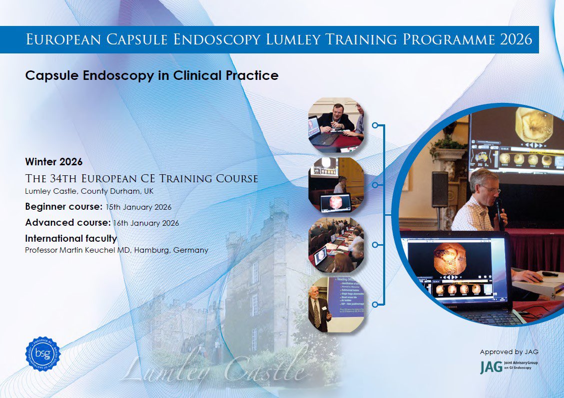 DavisonCaro5's tweet photo. Join us in the beautiful 14th century Lumley Castle, UK for the 34th European Capsule Endoscopy Training Programme 15-16 January 2026. A special venue for a special course with world renowned faculty. Endorsed by the British Society of Gastroenterology
 https://t.co/5IeOqh82eu https://t.co/MijZ4Iy5iY
