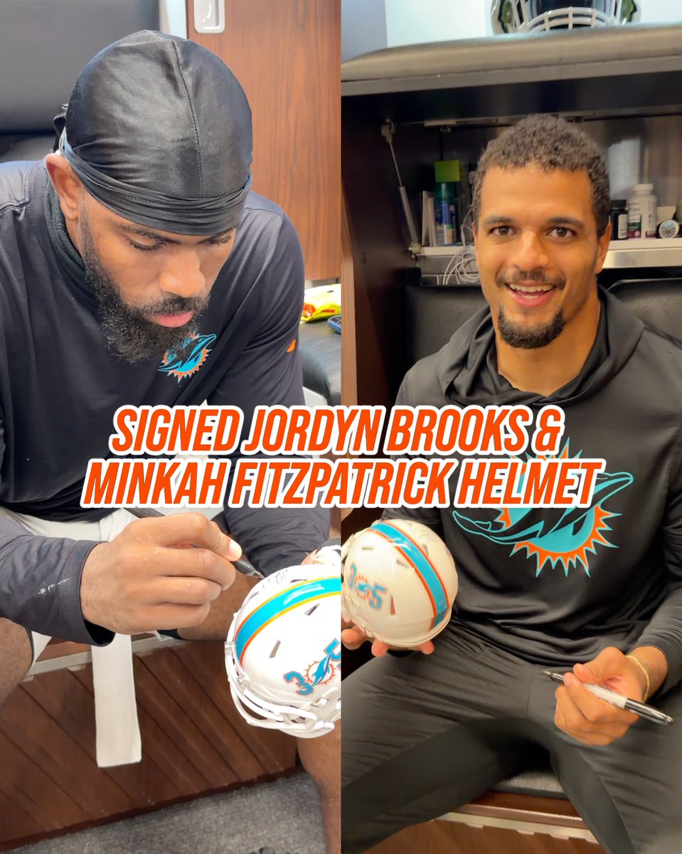 MiamiDolphins's tweet image. This signed Jordyn Brooks &amp;amp; Minkah Fitzpatrick mini helmet is tuffff 👊

Retweet this post for your chance to win! #ProBowlVote