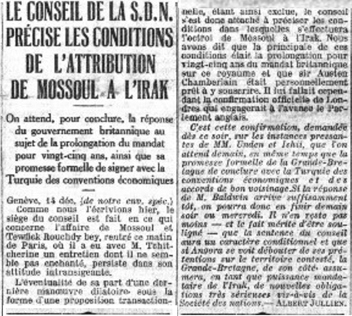 RBEZZATO's tweet photo. #1925Live. 15 de Diciembre de 1925.
Una comisión de la Sociedad de Naciones se pronunció sobre la cuestión de Mosul asignando la mayor parte del territorio de la región de Mosul, rica en petróleo , a Irak, a pesar de las fuertes objeciones turcas. https://t.co/2Y3EDmA809