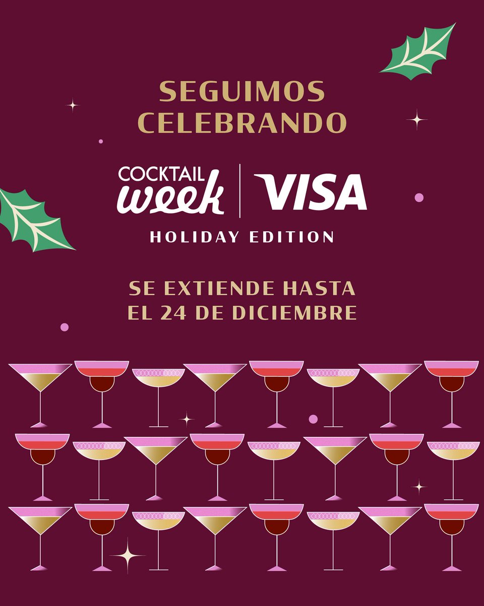 PanamaWeek's tweet image. ✨🥂 ¡Seguimos celebrando! 🎉🥃

Cocktail Week @VisaPA Holiday Edition se extiende hasta el 24 de diciembre 🎄✨

El plan ideal para reunirte con amigos, familia, equipos de trabajo y celebrar disfrutando cocktail specials creados para acompañar cada momento de la temporada.