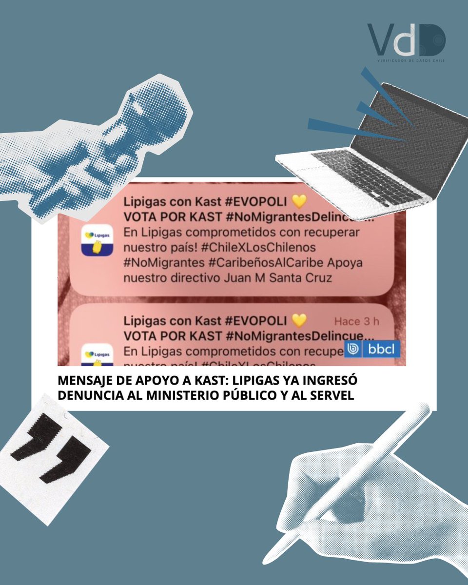 😮¿Te enteraste que el día de ayer desde cuentas de Lipigas se enviaron mensajes de apoyo al candidato electo José Antonio Kast? 

📝En VeriDatos te contamos más detalles de lo sucedido en la nota de nuestra web.