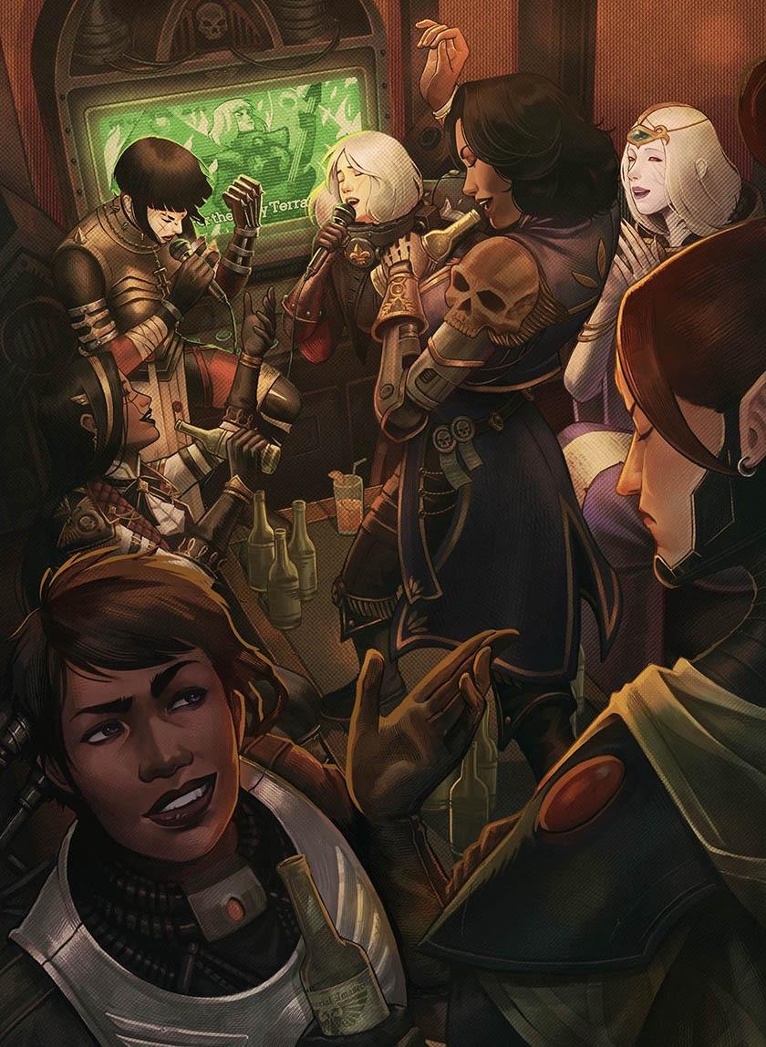 WH40kbestof's tweet image. Rogue Trader's Shore Leave - art by krusekis