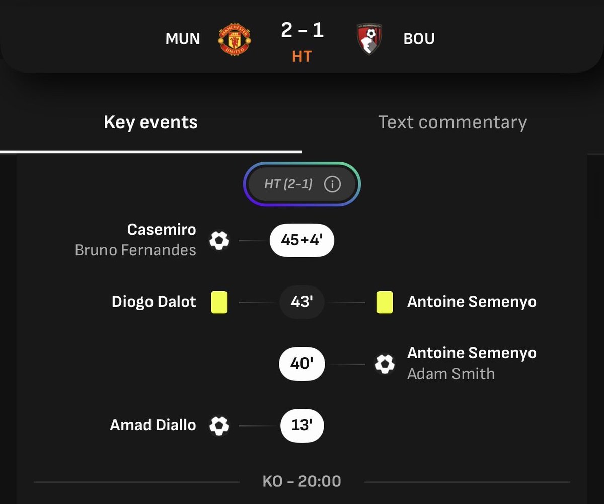 WEFOOTBALL777's tweet photo. 2025-26 PREMIER LEAGUE MATCHWEEK 16
Mon 15 Dec 20:00 UKT - Man United vs Bournemouth half-time results
#wefootball777 #football #premierleague #matchweek16 #mufc #afcbournemouth https://t.co/AU23LVWWAf