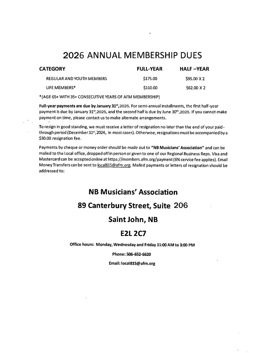 NBMusicians's tweet image. It's that time of year again!! Time to renew your memberships for 2026. We are also welcoming new members to Local 815.  With all the benefits of being a member, there is no better time than now to get your membership up and running for 2026.