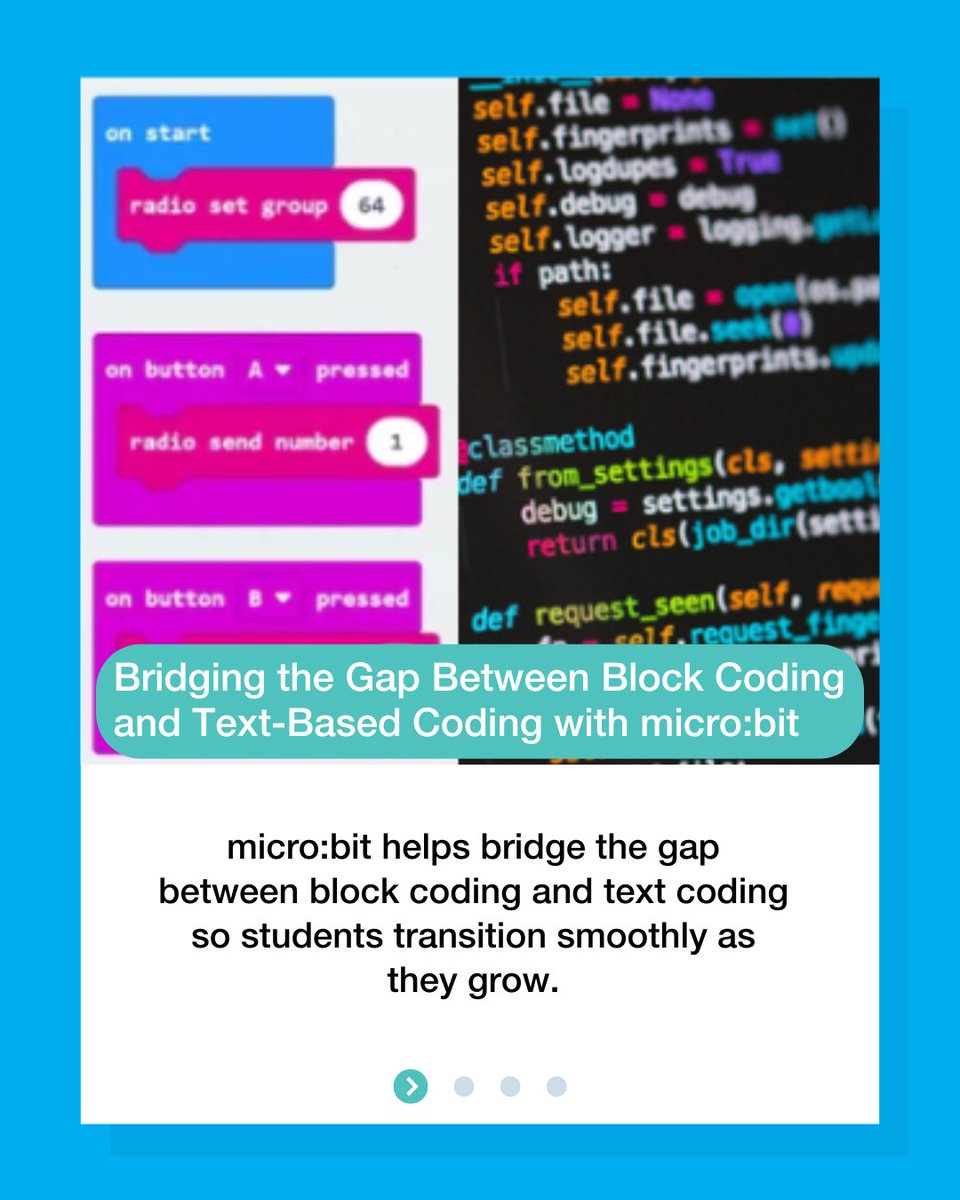 STEMeduWorks's tweet photo. It's the last day of #NationalComputerScienceEducationWeek! Help students move from block coding to text coding with confidence. micro:bit makes the transition easier and more engaging.

Read the full post at the link below.

https://t.co/AtNKzJwqkv

#CSforAll #STEMEducationWorks https://t.co/yvImiYVRfT