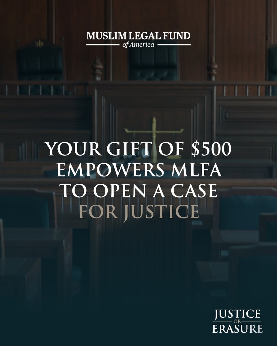 MLFA's tweet image. Every filing moves us one step closer to justice for our community.

$500 powers MLFA to open a case for justice!

Give your Zakat today.

ow.ly/MFWz50XJZsL