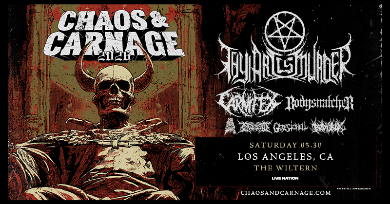 wiltern's tweet image. JUST ANNOUNCED: The Chaos &amp;amp; Carnage Tour is coming to our stage with Thy Art Is Murder and special guests on May 30! Tickets go on sale this Friday, December 19 at 10am! 

🎟️ bit.ly/4oRJNeF