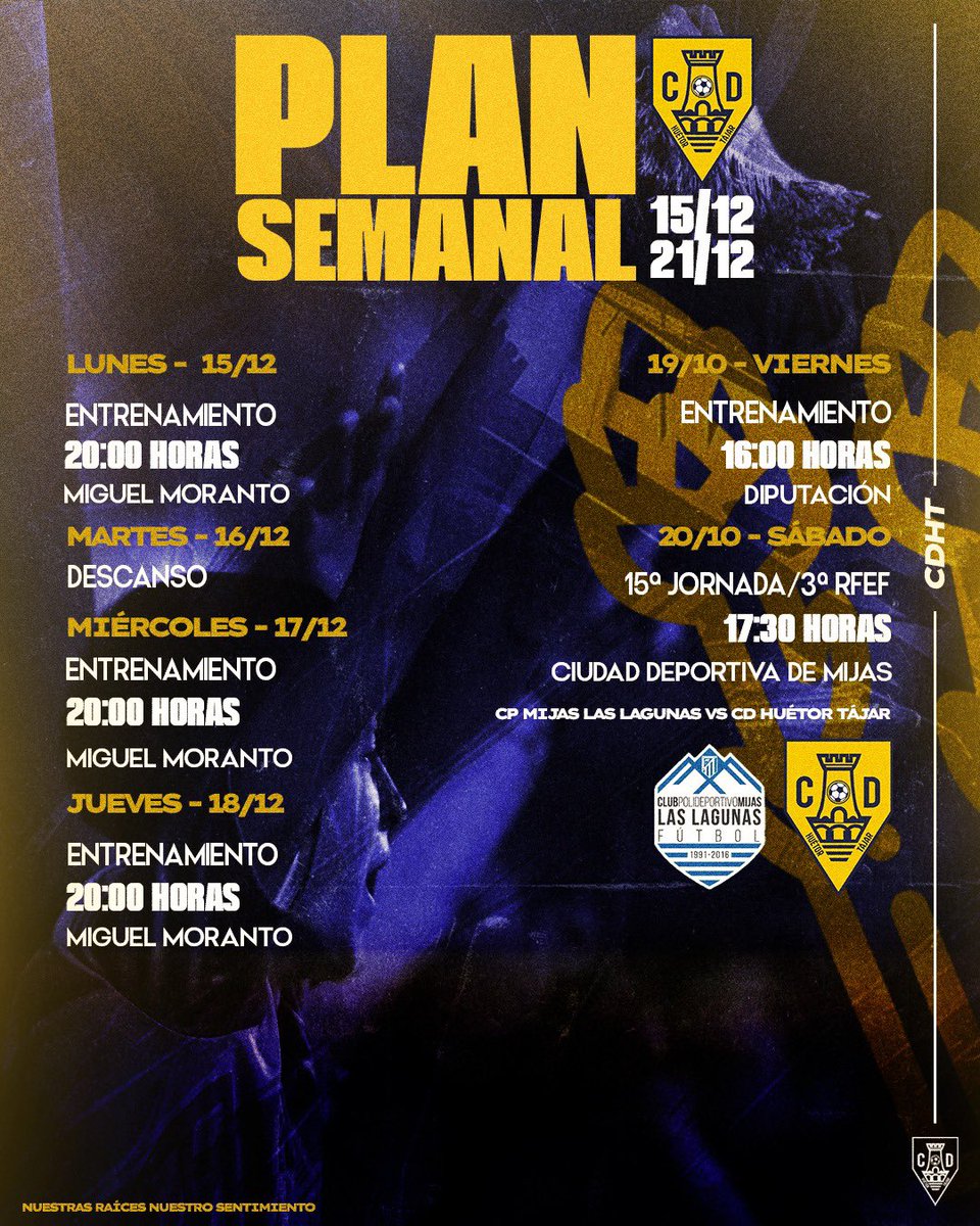 Ya tenemos listo el plan de entrenamientos de esta semana 💪⚽! 

#CDHT #CESURCA #SENTIMIENTOAMARILLO